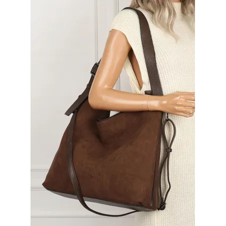 Torebka damska Duża Shopper Worek Listonoszka zamsz MC440 Brazowa Czekoladowa
