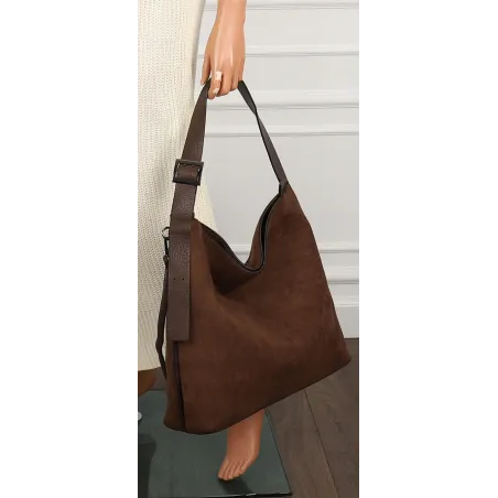 Torebka damska Duża Shopper Worek Listonoszka zamsz MC440 Brazowa Czekoladowa