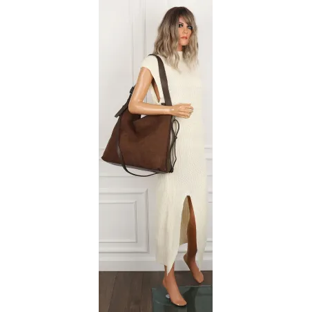 Torebka damska Duża Shopper Worek Listonoszka zamsz MC440 Brazowa Czekoladowa
