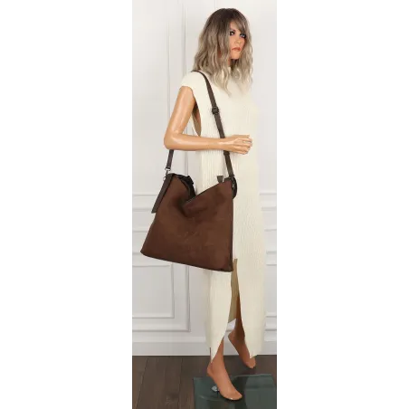 Torebka damska Duża Shopper Worek Listonoszka zamsz MC440 Brazowa Czekoladowa