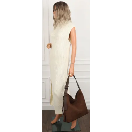 Torebka damska Duża Shopper Worek Listonoszka zamsz MC440 Brazowa Czekoladowa