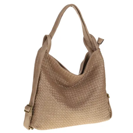 Paolo BAGS Torebka Damska Włoskiej Marki Worek Plecak 2w1 S900230 Mud