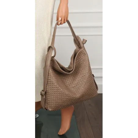 Paolo BAGS Torebka Damska Włoskiej Marki Worek Plecak 2w1 S900230 Mud