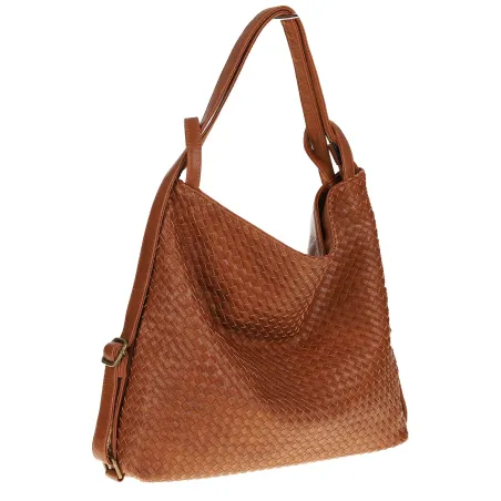 Paolo BAGS Torebka Damska Włoskiej Marki Worek Plecak 2w1 S900230 Brown