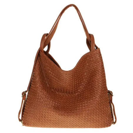 Paolo BAGS Torebka Damska Włoskiej Marki Worek Plecak 2w1 S900230 Brown
