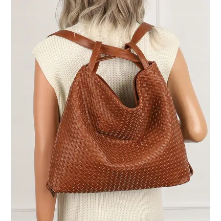 Paolo BAGS Torebka Damska Włoskiej Marki Worek Plecak 2w1 S900230 Brown