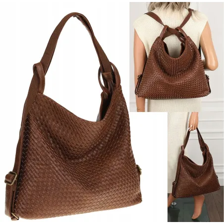 Paolo BAGS Torebka Damska Włoskiej Marki Worek Plecak 2w1 S900230 Coffee