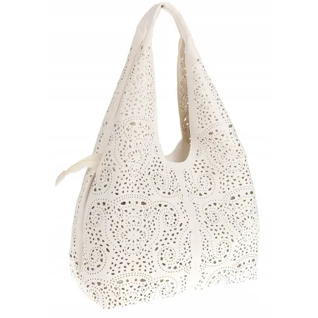 ANDREA MASSI Włoska Marka Torebka Damska Ażurowa 2w1 Worek na Ramię 23049 White
