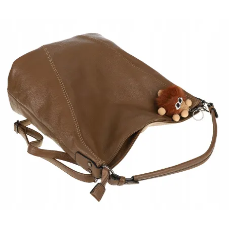 Torebka Damska Beżowa na Ramię Elegancka Listonoszka Worek A4 LH2502 Earthy