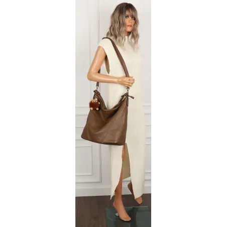 Torebka Damska Beżowa na Ramię Elegancka Listonoszka Worek A4 LH2502 Earthy