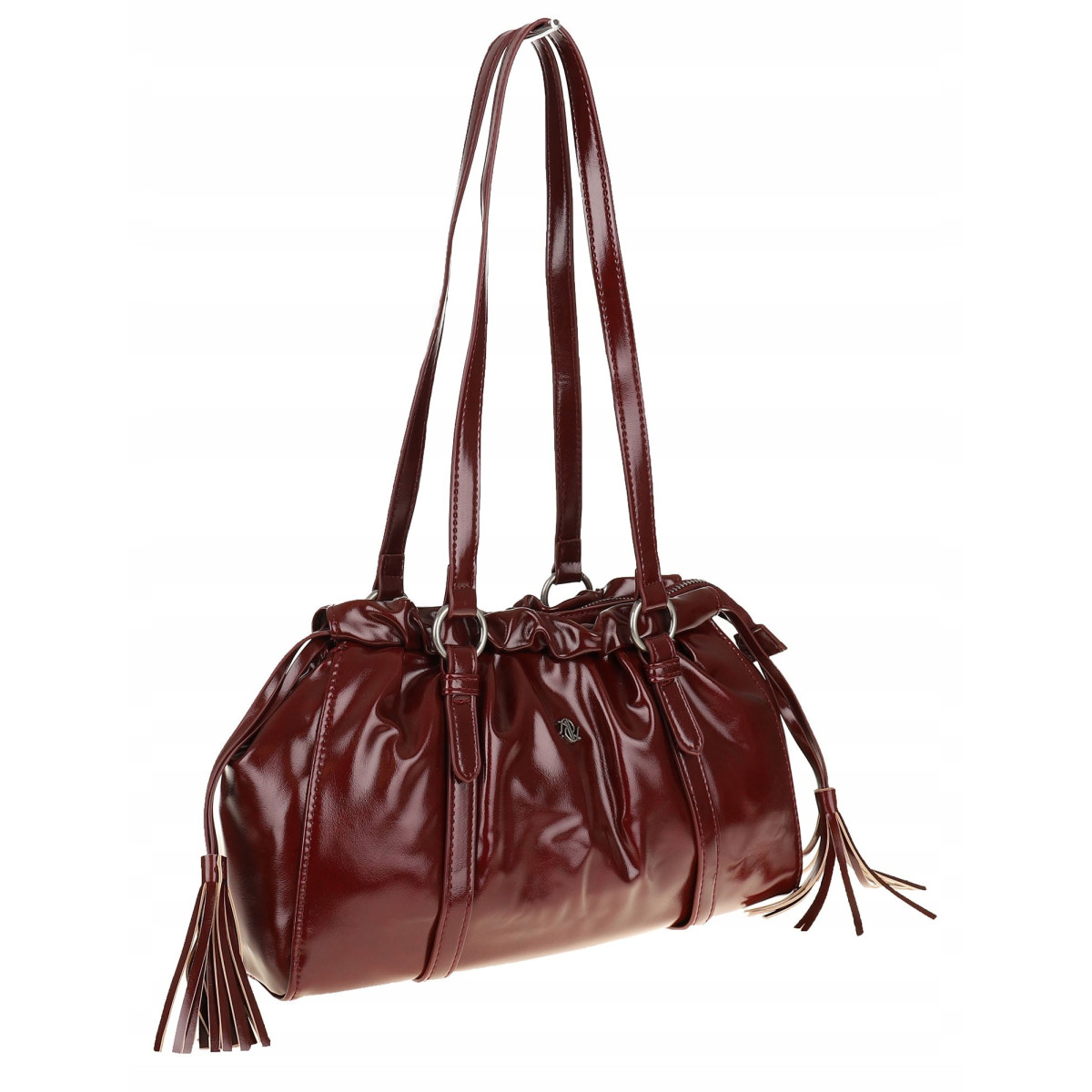 Torebka damska na ramię elegancka lakierowana pojemna modna RS5191 bordowa