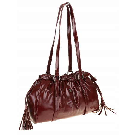 Torebka damska na ramię elegancka lakierowana pojemna modna RS5191 bordowa