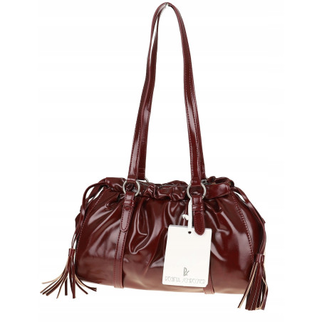 Torebka damska na ramię elegancka lakierowana pojemna modna RS5191 bordowa