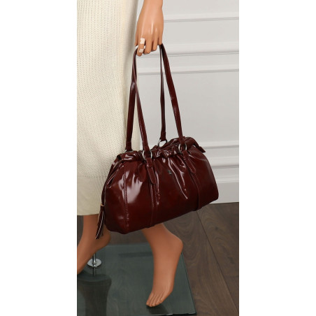 Torebka damska na ramię elegancka lakierowana pojemna modna RS5191 bordowa