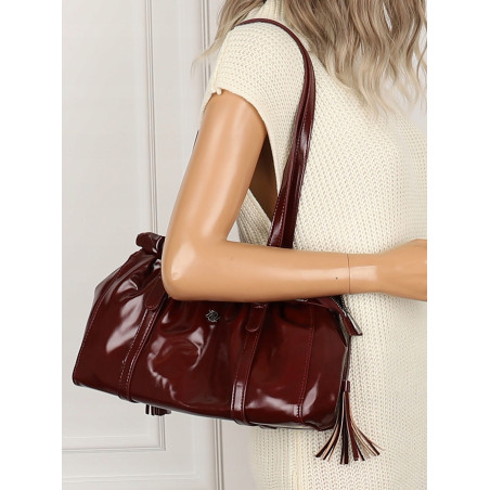 Torebka damska na ramię elegancka lakierowana pojemna modna RS5191 bordowa