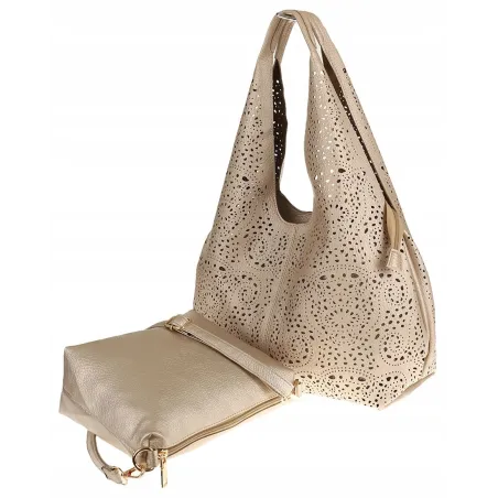 ANDREA MASSI Włoska Marka Torebka Damska Ażurowa 2w1 Worek na Ramię 23049 Złota