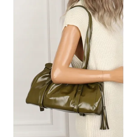 Torebka damska na ramię elegancka lakierowana pojemna modna RS5191 zielona