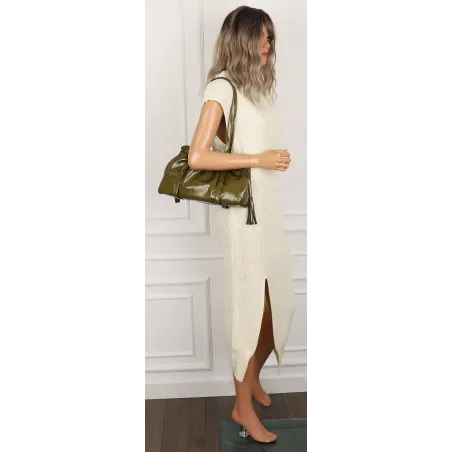 Torebka damska na ramię elegancka lakierowana pojemna modna RS5191 zielona