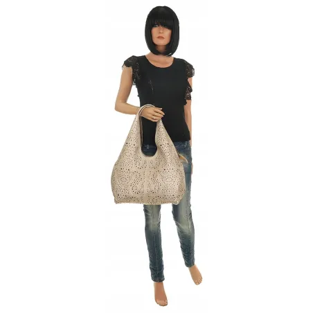 ANDREA MASSI Włoska Marka Torebka Damska Ażurowa 2w1 Worek na Ramię 23049 Złota