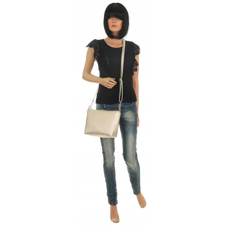 ANDREA MASSI Włoska Marka Torebka Damska Ażurowa 2w1 Worek na Ramię 23049 Złota