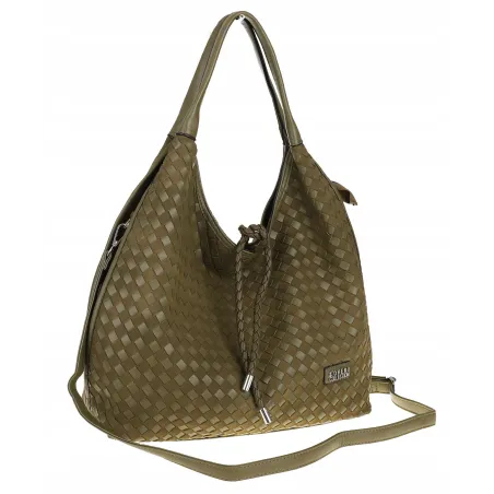 Torebka damska worek na ramię A4 elegancka pleciona pojemna CC6592 Zielona