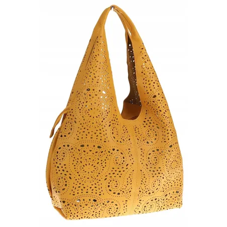 ANDREA MASSI Włoska Marka Torebka Damska Ażurowa 2w1 Worek na Ramię 23049 Yellow