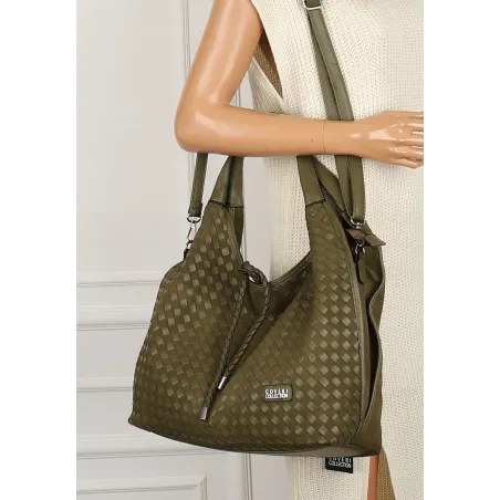 Torebka damska worek na ramię A4 elegancka pleciona pojemna CC6592 Zielona