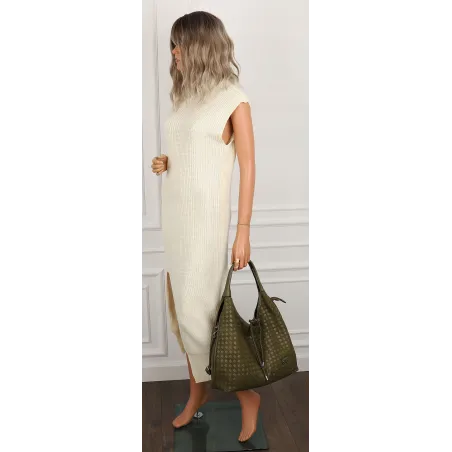 Torebka damska worek na ramię A4 elegancka pleciona pojemna CC6592 Zielona