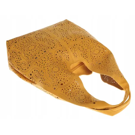 ANDREA MASSI Włoska Marka Torebka Damska Ażurowa 2w1 Worek na Ramię 23049 Yellow