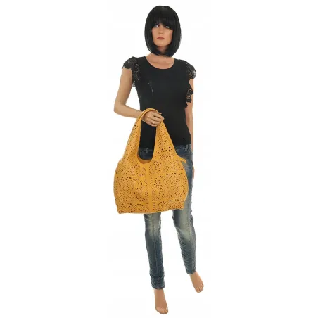 ANDREA MASSI Włoska Marka Torebka Damska Ażurowa 2w1 Worek na Ramię 23049 Yellow