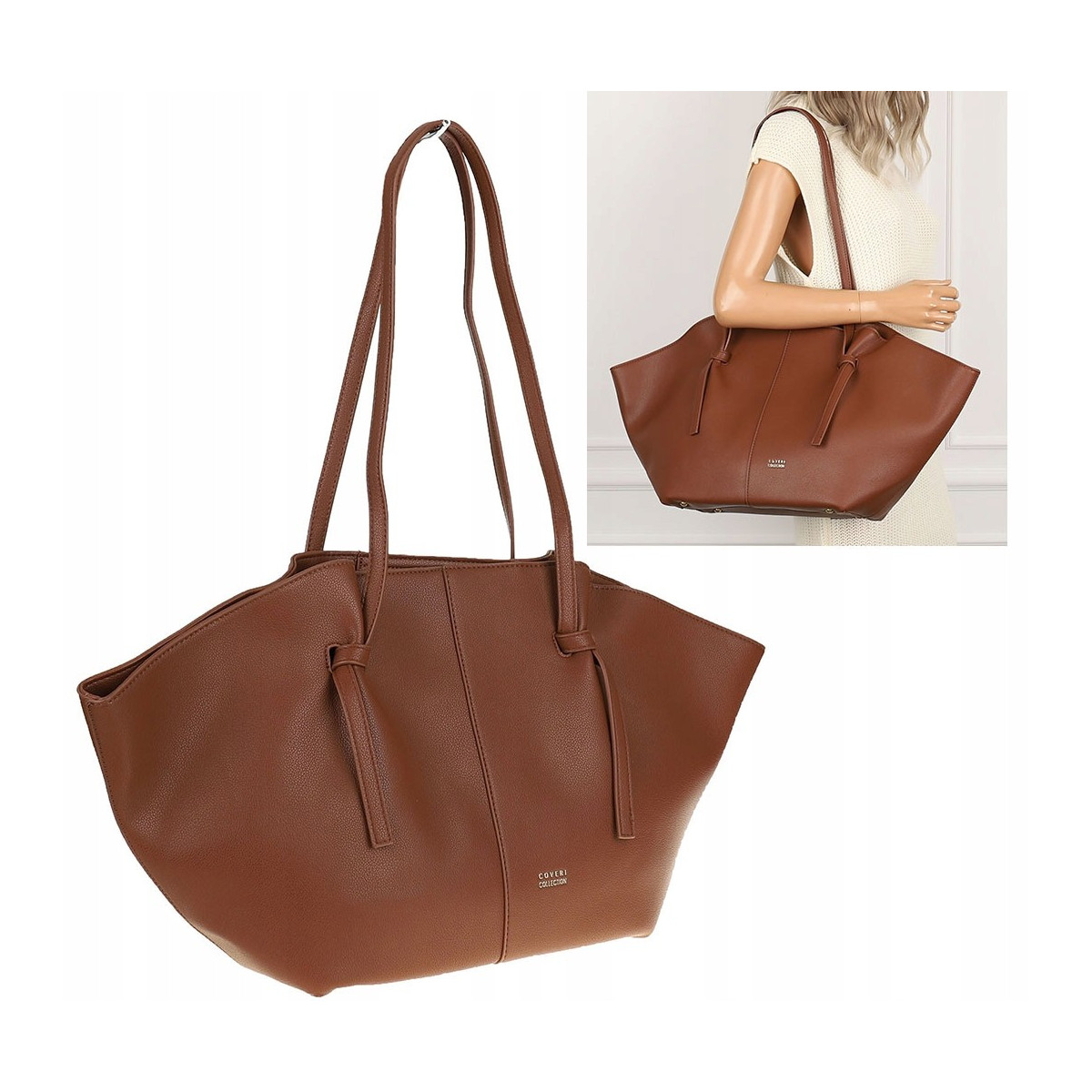Torebka damska shopper A4 elegancka do pracy włoska marka CC80613 Brązowa