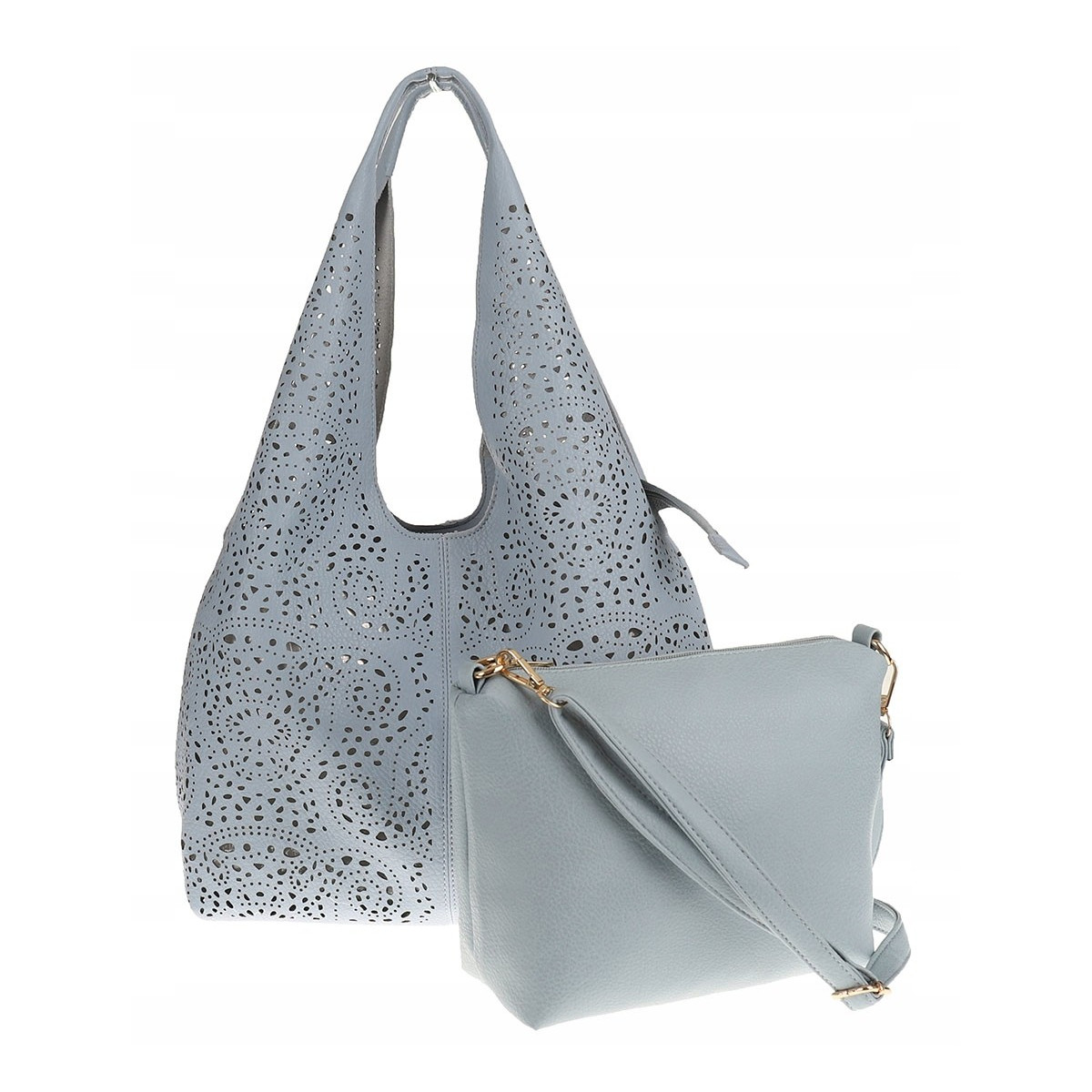 ANDREA MASSI Włoska Marka Torebka Damska Ażurowa 2w1 Worek na Ramię 23049 Blue