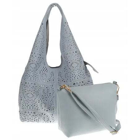 ANDREA MASSI Włoska Marka Torebka Damska Ażurowa 2w1 Worek na Ramię 23049 Blue