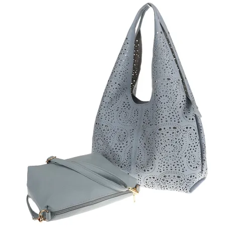 ANDREA MASSI Włoska Marka Torebka Damska Ażurowa 2w1 Worek na Ramię 23049 Blue