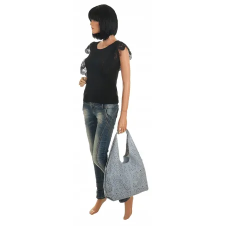 ANDREA MASSI Włoska Marka Torebka Damska Ażurowa 2w1 Worek na Ramię 23049 Blue