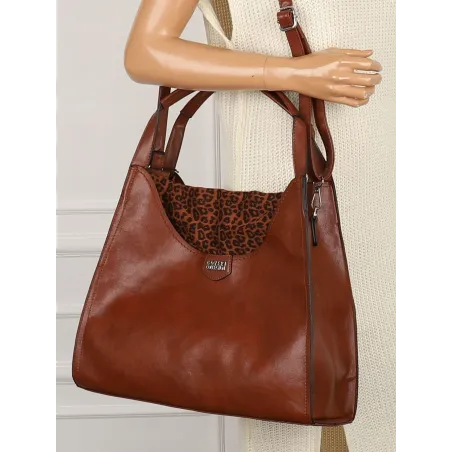 Torebka Damska Coveri Collection włoska marka A4 na ramię CC6582 Brązowa