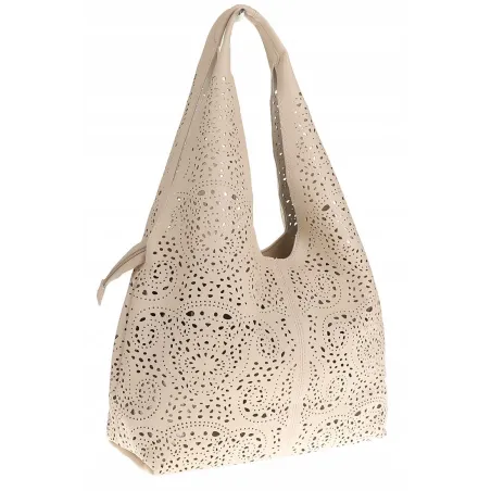 ANDREA MASSI Włoska Marka Torebka Damska Ażurowa 2w1 Worek na Ramię 23049 Beige