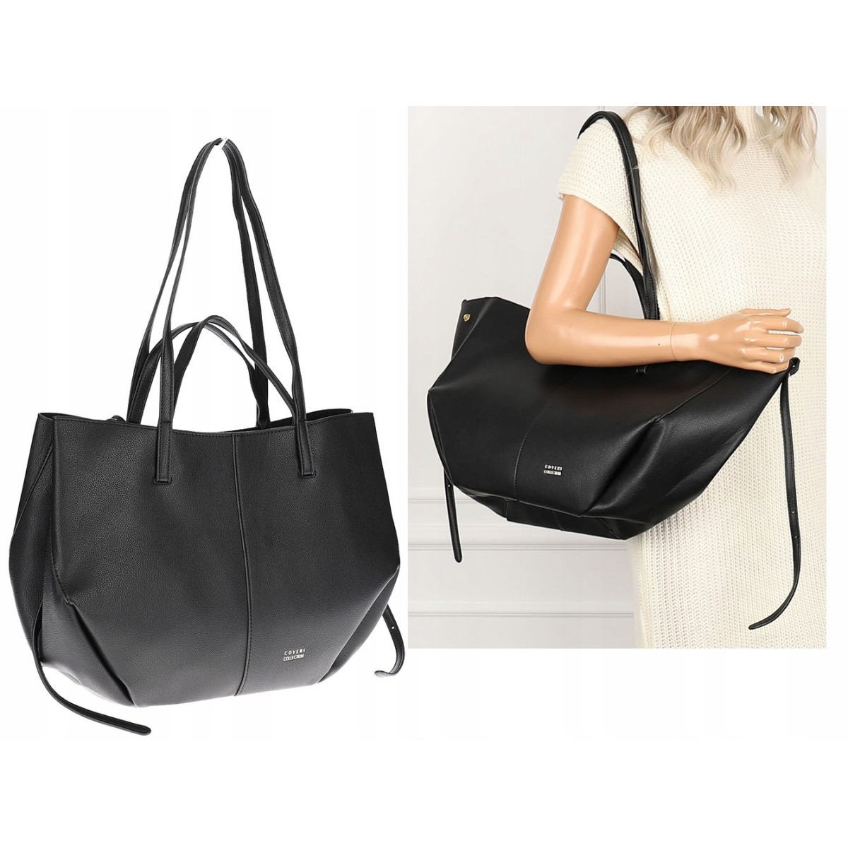 Torebka Damska Modna Torba Pojemna na Ramię shopper duża CC80614 Czarna