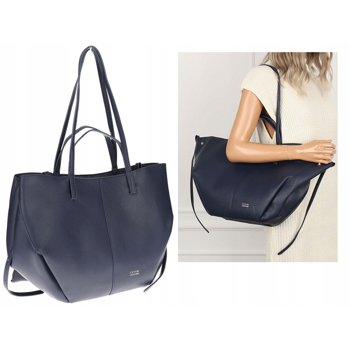 Torebka Damska Modna Torba Pojemna na Ramię shopper A4 CC80614 Granatowa