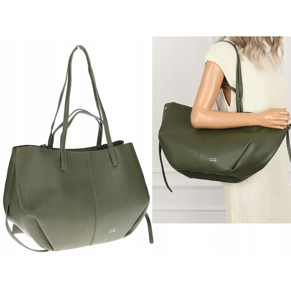 Torebka Damska Modna Torba Pojemna na Ramię shopper duża CC80614 Zielona