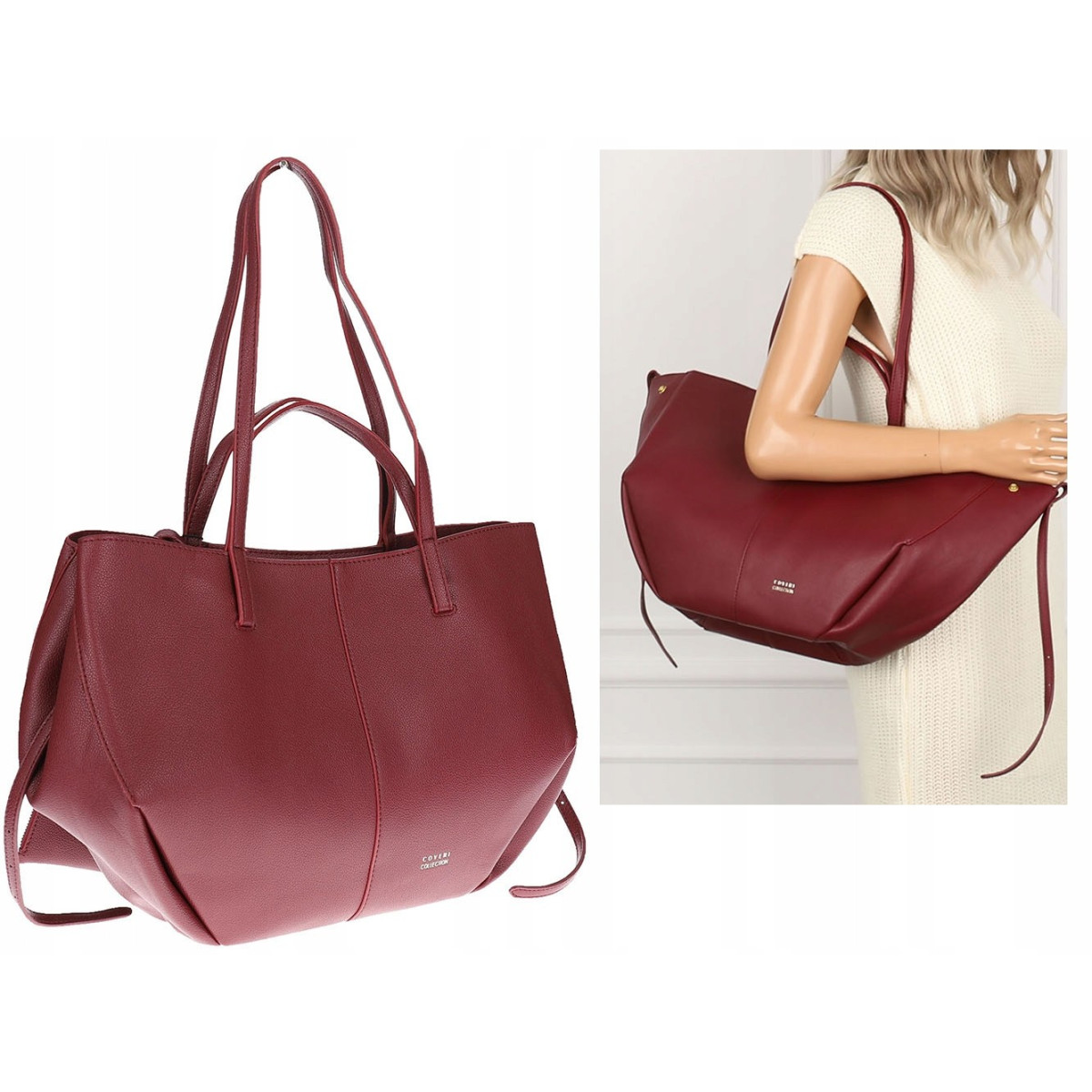 Torebka Damska Modna Torba Pojemna na Ramię shopper duża CC80614 Bordowa