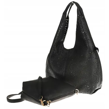 ANDREA MASSI Włoska Marka Torebka Damska Ażurowa 2w1 Worek na Ramię 23049 Black