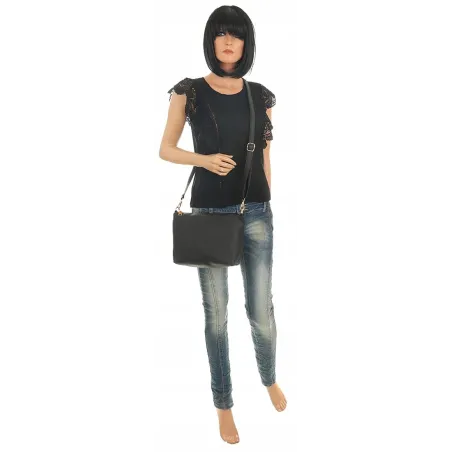 ANDREA MASSI Włoska Marka Torebka Damska Ażurowa 2w1 Worek na Ramię 23049 Black