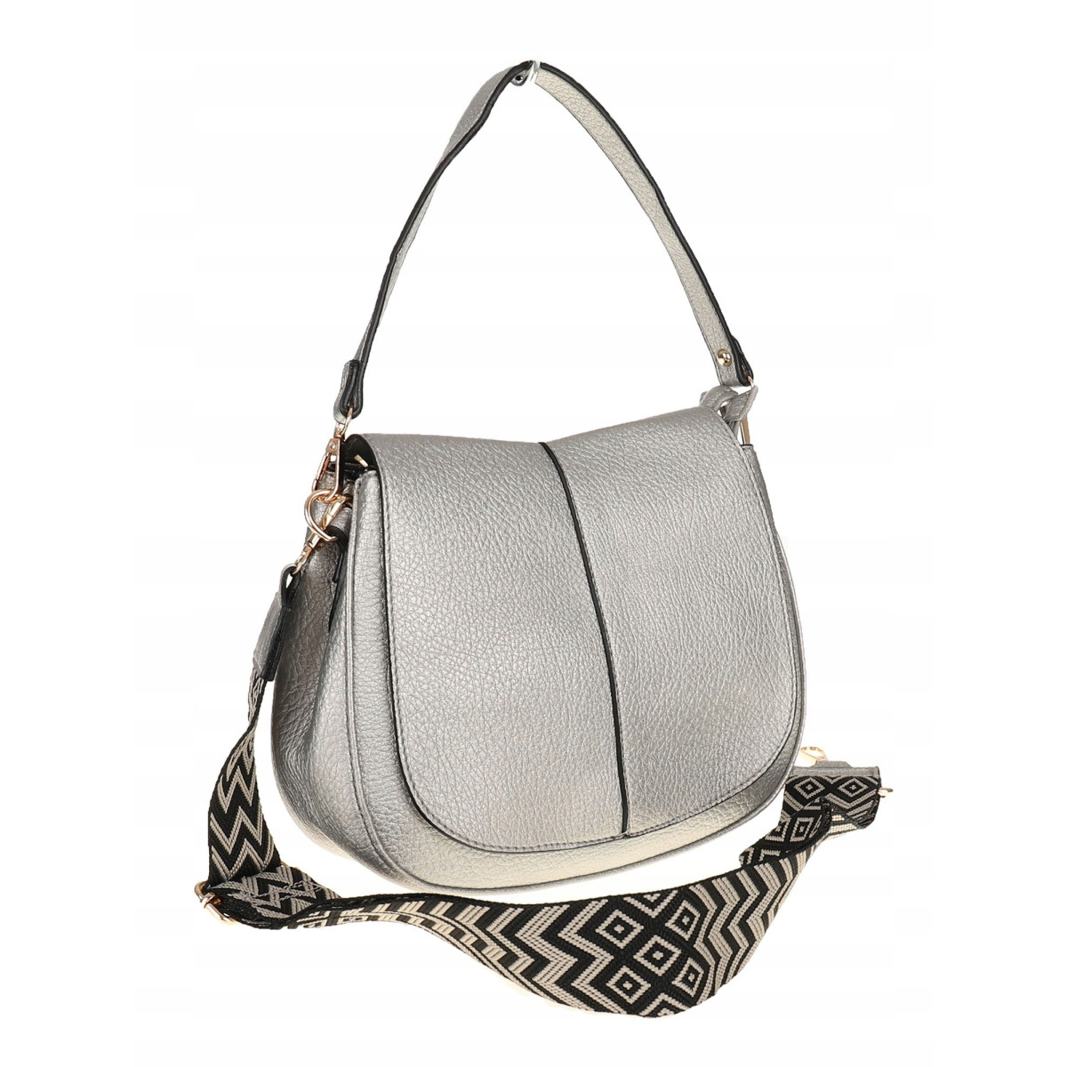 Torebka Damska kuferek listonoszka pojemna na ramię mała HJ88315 Srebrna