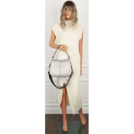 Torebka Damska kuferek listonoszka pojemna na ramię mała HJ88315 Srebrna