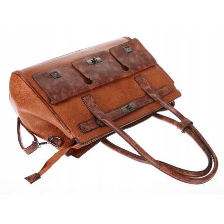 Torebka damska shopper A4 elegancka do pracy włoska marka MC434 Brązowa