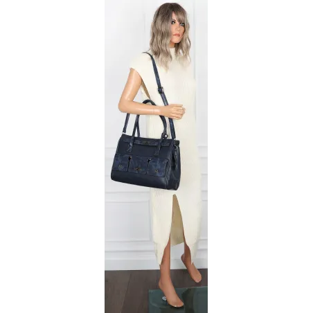 Torebka damska shopper A4 elegancka do pracy włoska marka MC434 Granatowa