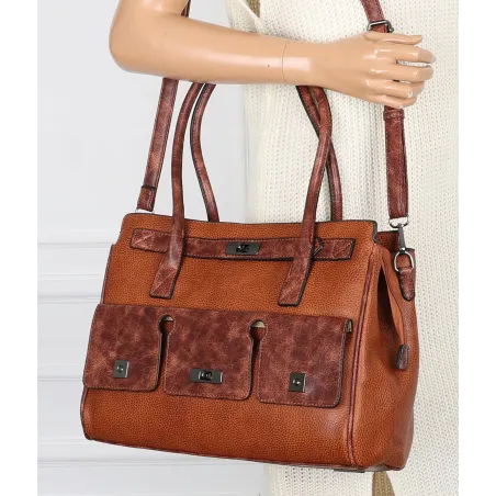 Torebka damska shopper A4 elegancka do pracy włoska marka MC434 Brązowa