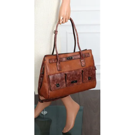 Torebka damska shopper A4 elegancka do pracy włoska marka MC434 Brązowa