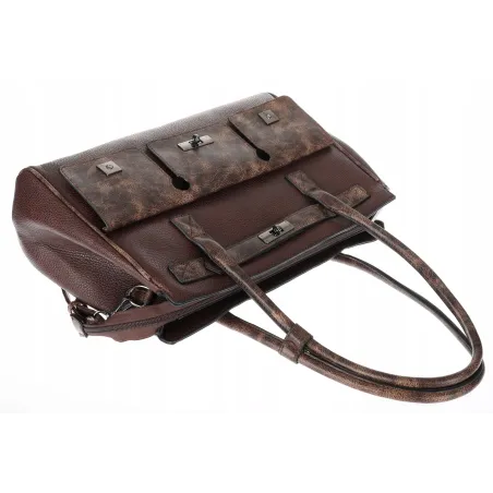 Torebka damska shopper A4 elegancka do pracy włoska marka MC434 Brązowa